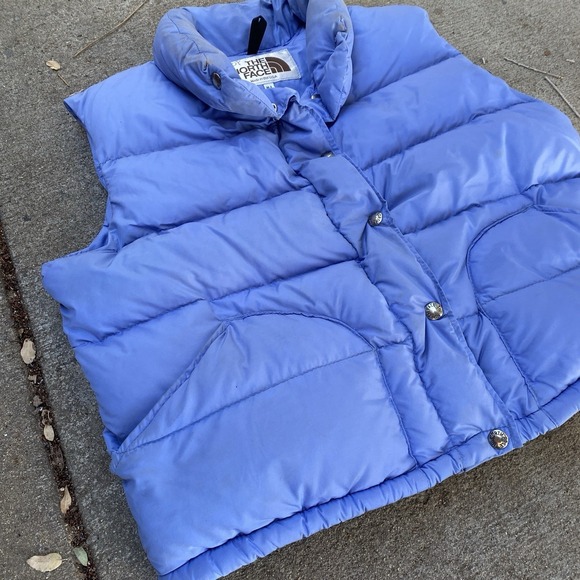 Vintage 80s North Face Goose Down Vest Periwinkle Women Large Puffer Purple USA - Picture 3 of 9